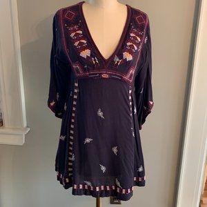 Free People flutter sleeve embroidered v neck dress